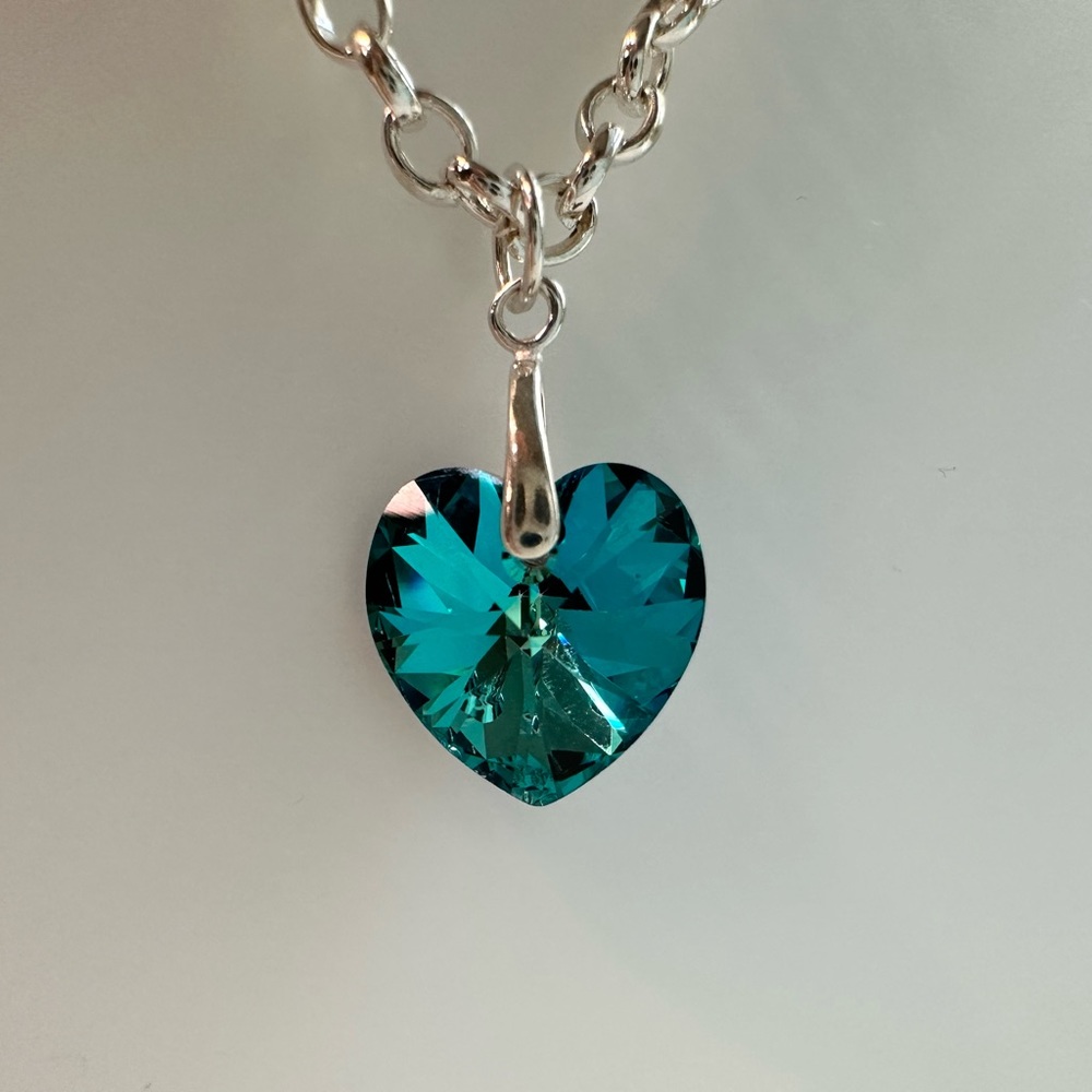 Bermuda Blue Crystal Heart Necklace - Picture 2 of 5